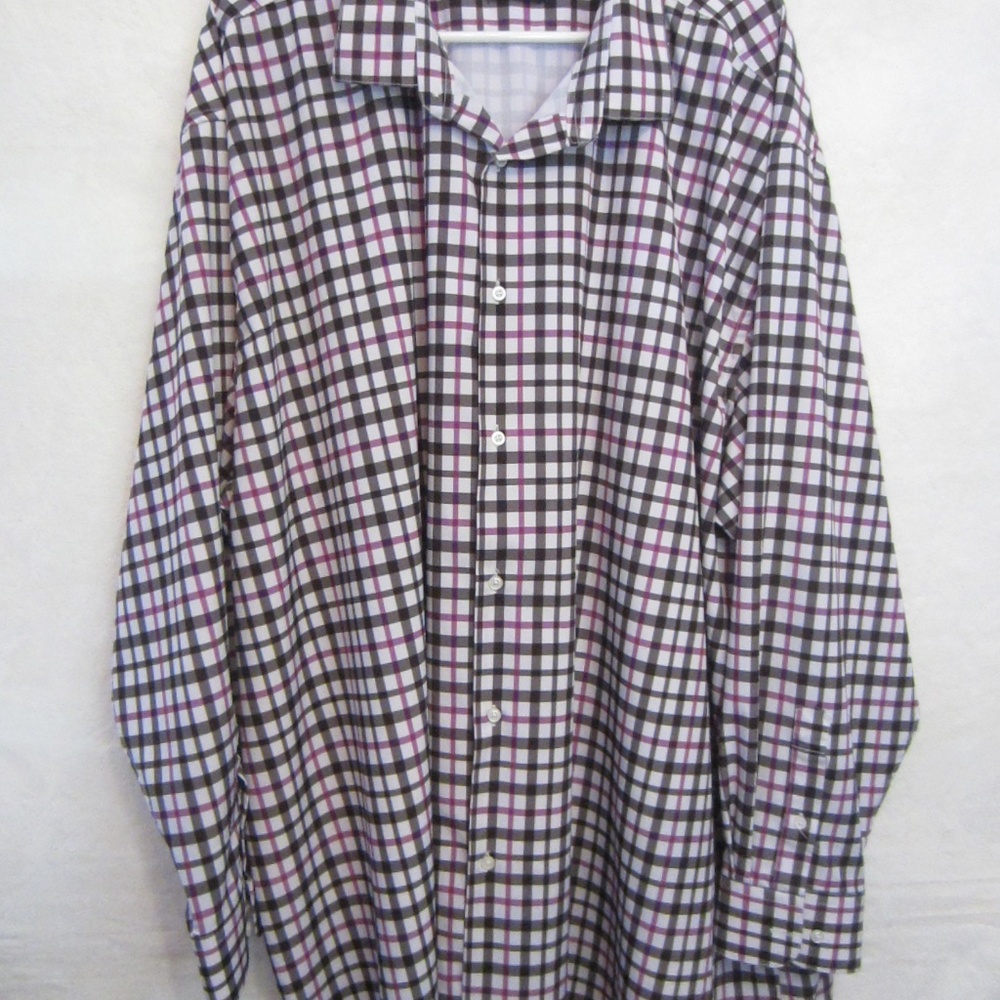 Shaquille O'Neal XLG Long Sleeve Button Black/White/Maroon Dress Shirt